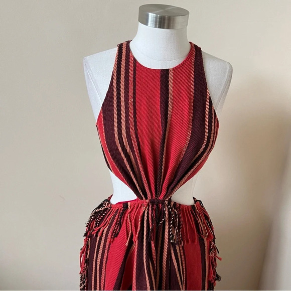 Ulla Johnson Caterina Red Black Stripe Fringed Maxi Dress 17882 - Picture 10 of 14